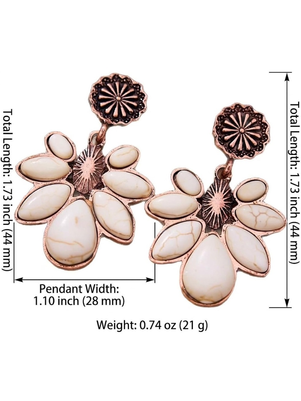 Anthropologie White Stone Floral Drop Earrings in Rose Gold Tone - Picture 3 of 7